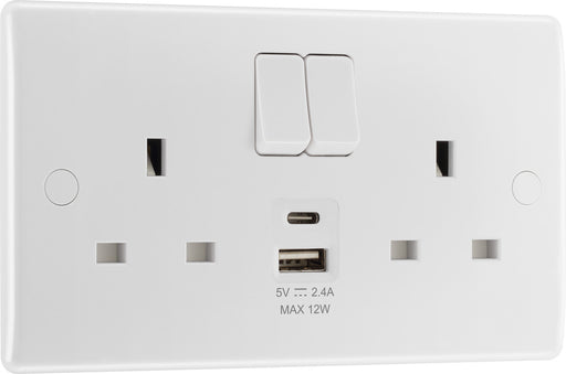BG 822UAC12 White Round Edge 13A Double Switched Power Socket + USB A+C (12W) - westbasedirect.com