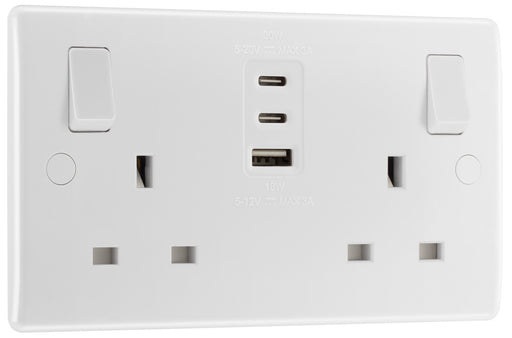 BG 822UACC30 White Round Edge 13A Double Socket + 2xUSB C +1xUSB A(30W) - westbasedirect.com