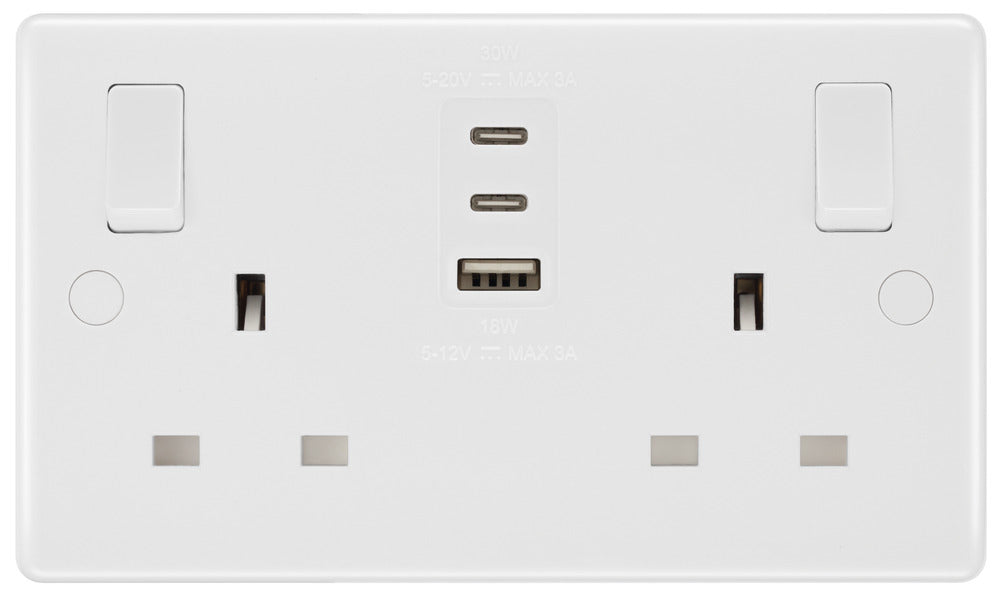 BG 822UACC30 White Round Edge 13A Double Socket + 2xUSB C +1xUSB A(30W) - westbasedirect.com