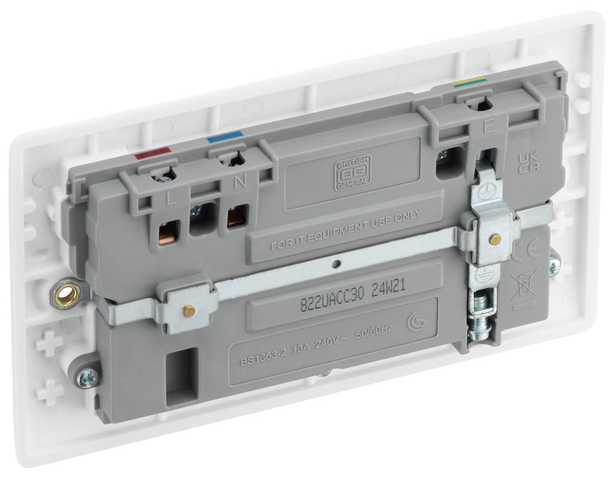 BG 822UACC30 White Round Edge 13A Double Socket + 2xUSB C +1xUSB A(30W) - westbasedirect.com