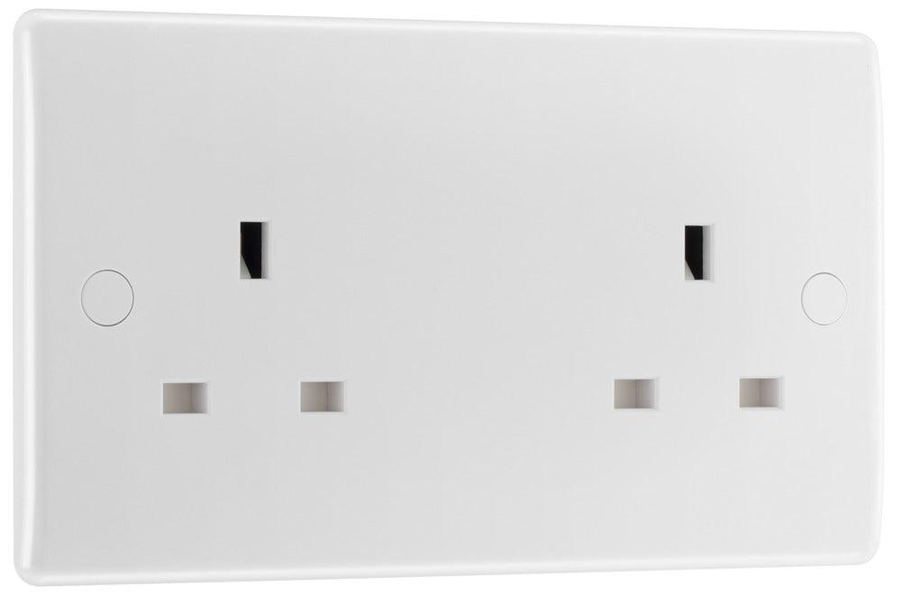 BG 824 White Round Edge 13A Double Unswitched Socket - westbasedirect.com