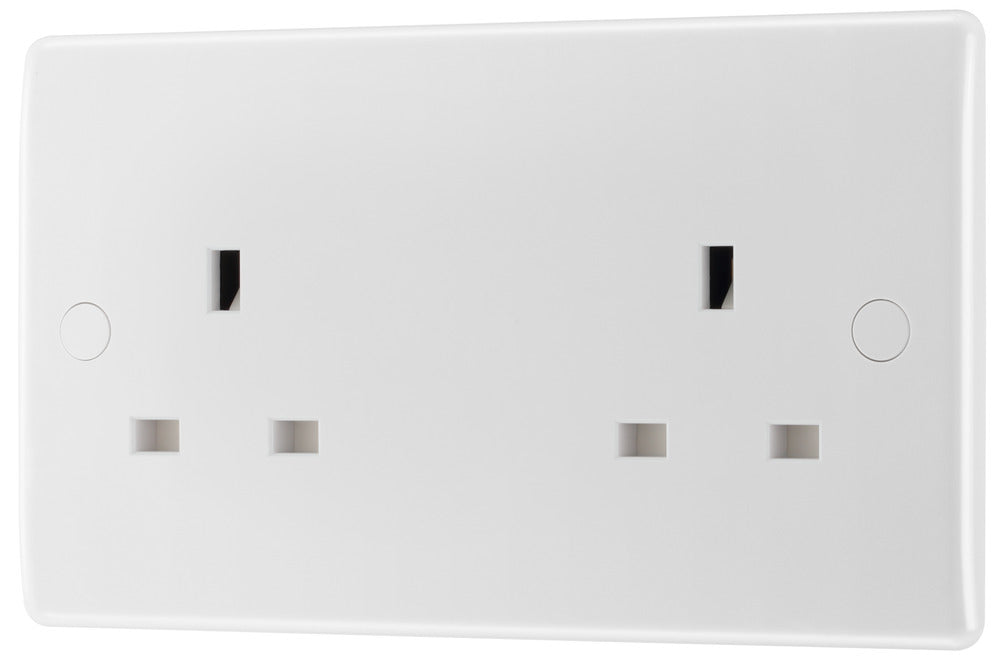 BG 824 White Round Edge 13A Double Unswitched Socket - westbasedirect.com