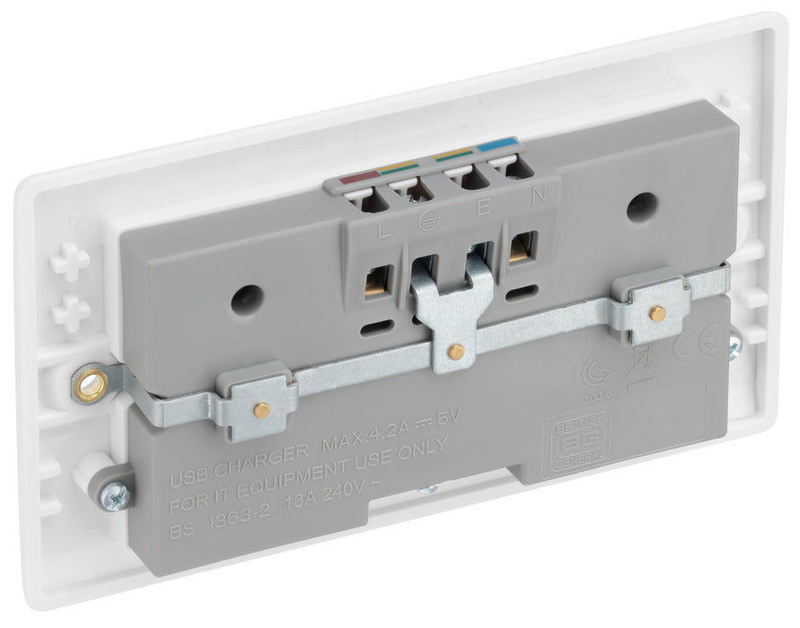 BG 824U44 White Round Edge 13A Double Socket + 4x USB - westbasedirect.com