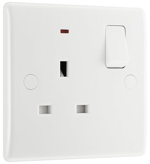 BG 825 White Round Edge 13A Single Switched Socket + Neon - westbasedirect.com