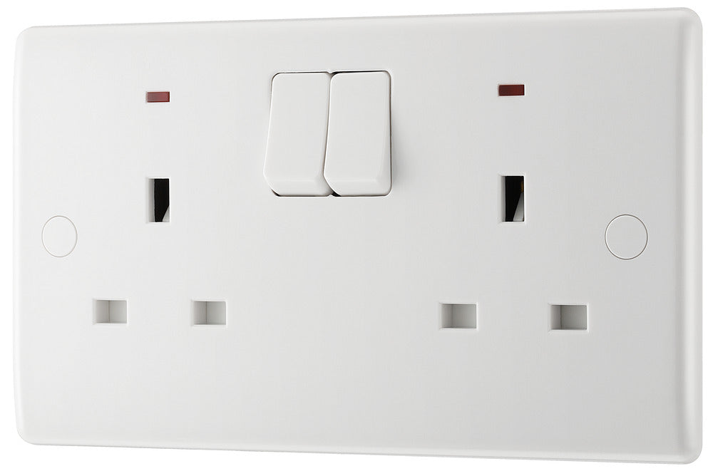 BG 826 White Round Edge 13A Double Switched Socket + Neon - westbasedirect.com