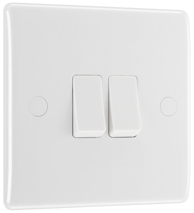 BG 842 White Round Edge Double Light Switch 10A - westbasedirect.com
