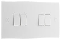 BG 844 White Round Edge Quad Light Switch 10A