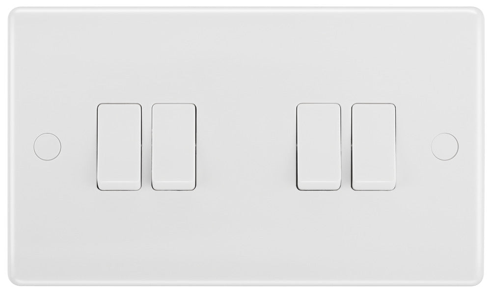 BG 844 White Round Edge Quad Light Switch 10A - westbasedirect.com