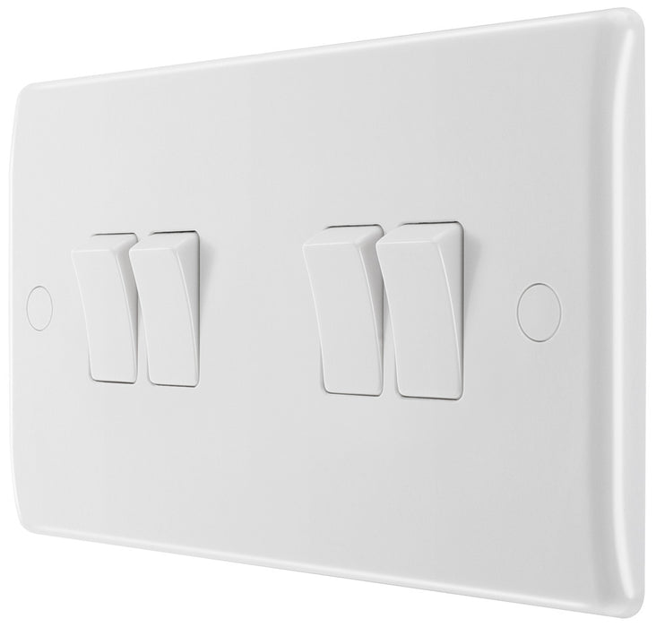 BG 844 White Round Edge Quad Light Switch 10A - westbasedirect.com