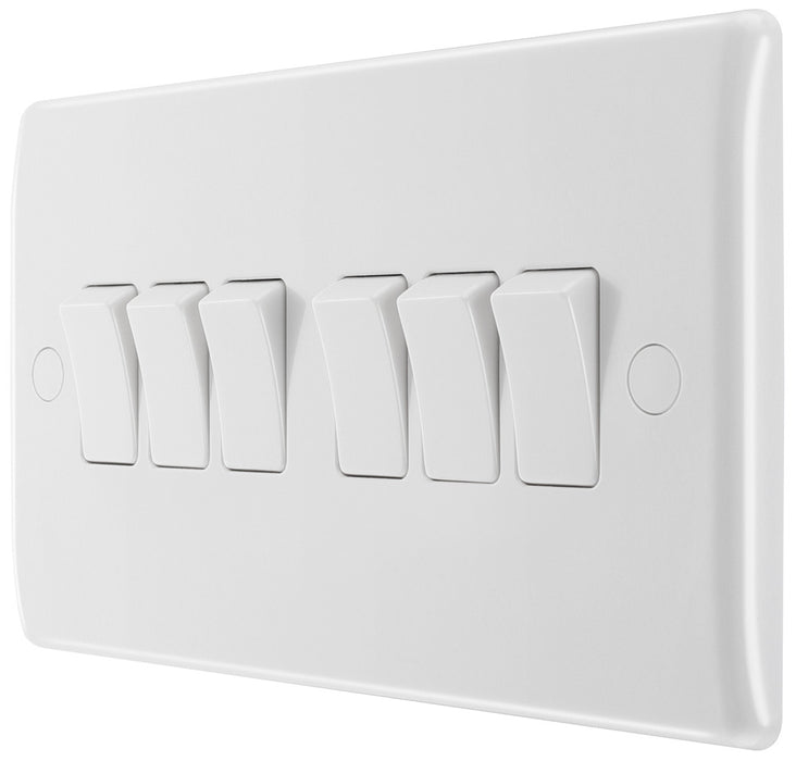 BG 846 White Round Edge Hexa Light Switch 10A - westbasedirect.com