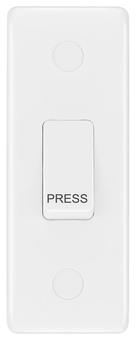BG 849 White Round Edge 10A Single Architrave Switch marked PRESS 1 Way - westbasedirect.com