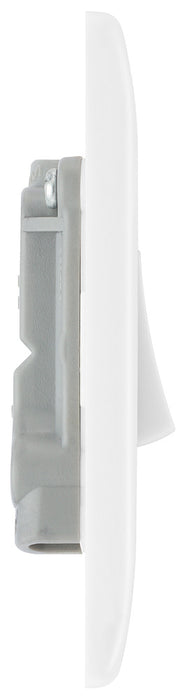 BG 849 White Round Edge 10A Single Architrave Switch marked PRESS 1 Way - westbasedirect.com