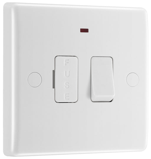 BG 853 White Round Edge Switched Spur + Neon + Cable Outlet - westbasedirect.com