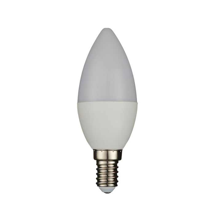 Saxby 90966 E14 LED Candle 5W Opal pc & matt white plastic & bright nickel plate 5W LED E14 Warm White - westbasedirect.com