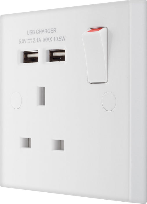 BG 921U2 White Square Edge 13A SP Single Socket + 2x USB - westbasedirect.com