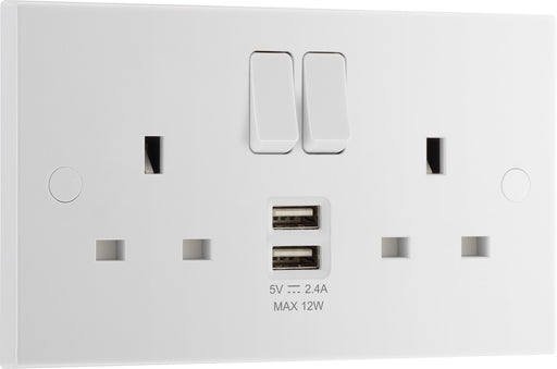 BG 922UAA12 White Square Edge 13A Double Socket + 2xUSB A (12W) - westbasedirect.com