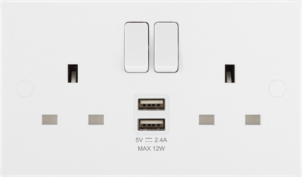 BG 922UAA12 White Square Edge 13A Double Socket + 2xUSB A (12W) - westbasedirect.com