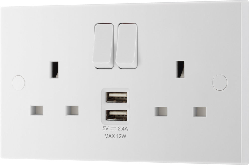 BG 922UAA12 White Square Edge 13A Double Socket + 2xUSB A (12W) - westbasedirect.com