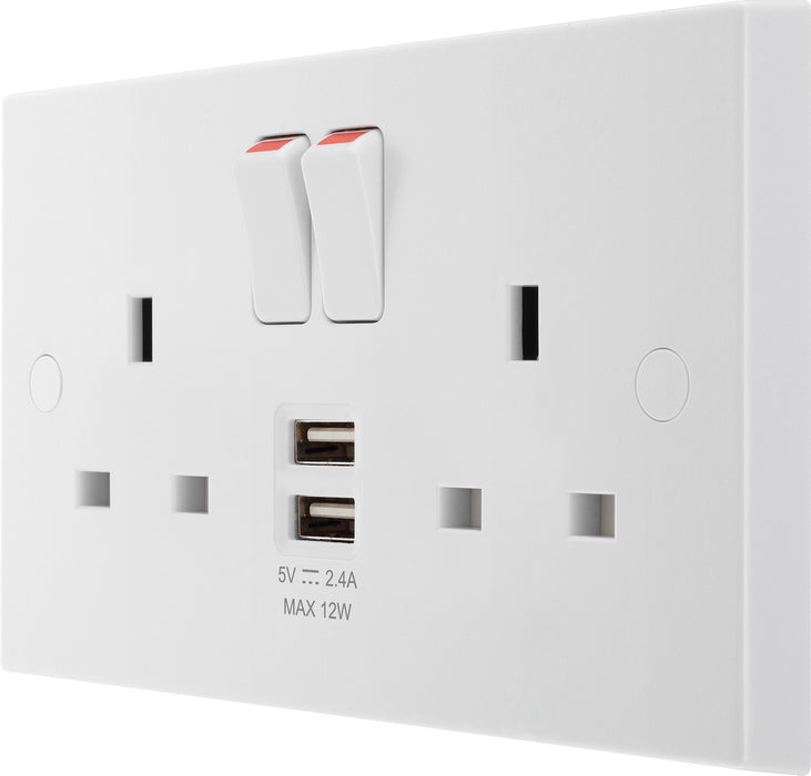 BG 922UAA12 White Square Edge 13A Double Socket + 2xUSB A (12W) - westbasedirect.com