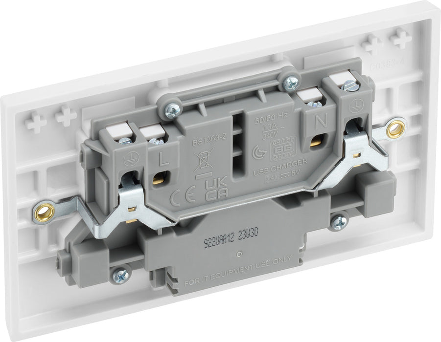 BG 922UAA12 White Square Edge 13A Double Socket + 2xUSB A (12W) - westbasedirect.com