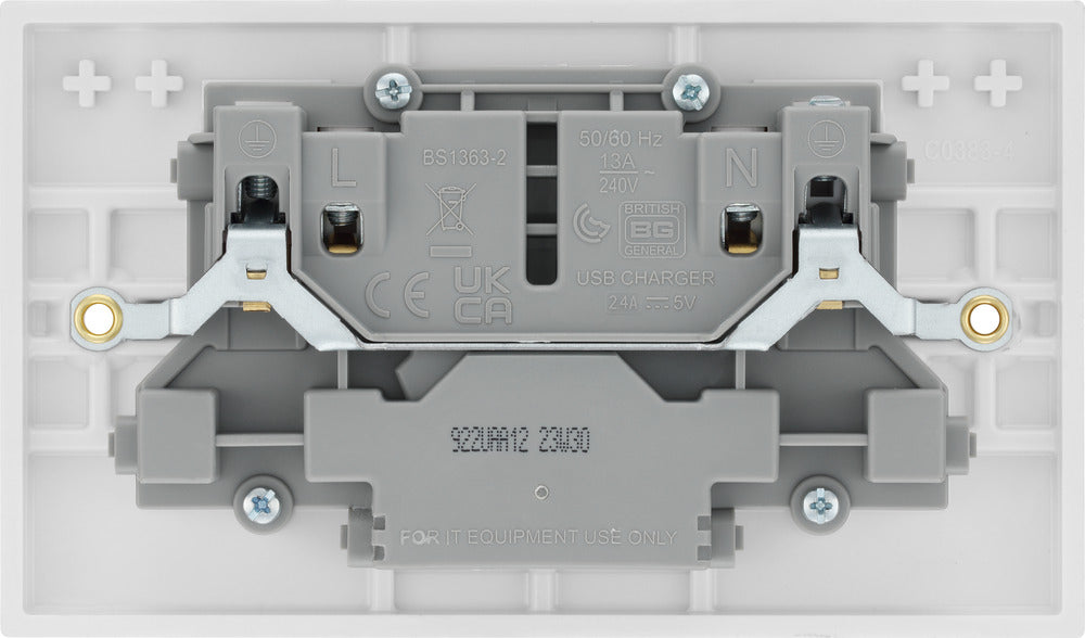 BG 922UAA12 White Square Edge 13A Double Socket + 2xUSB A (12W) - westbasedirect.com