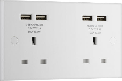 BG 924U44 White Square Edge 13A Double Socket + 4x USB - westbasedirect.com