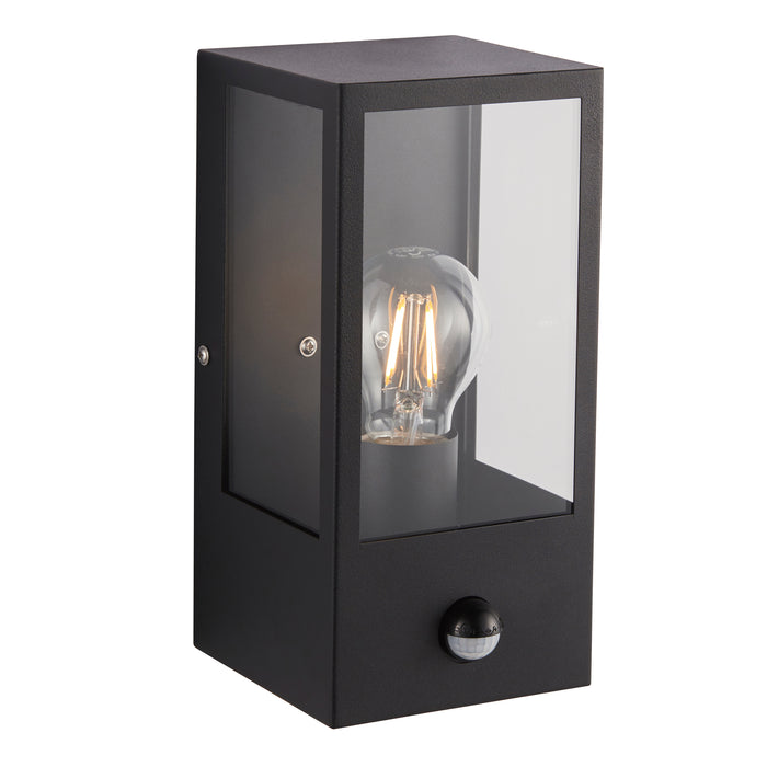 Saxby 94348 Breton PIR wall Black IP44 28W Matt black paint & clear glass 28W E27 Eco GLS (Required) - westbasedirect.com