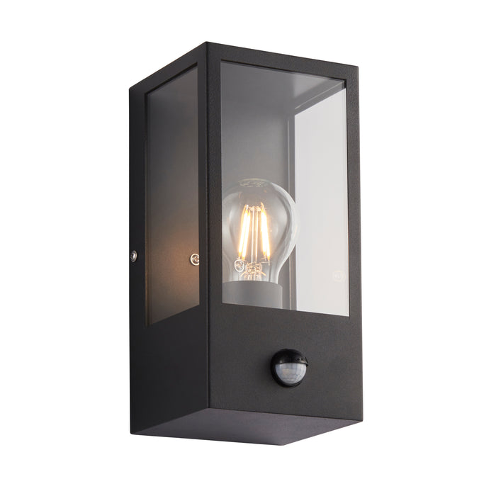 Saxby 94348 Breton PIR wall Black IP44 28W Matt black paint & clear glass 28W E27 Eco GLS (Required) - westbasedirect.com