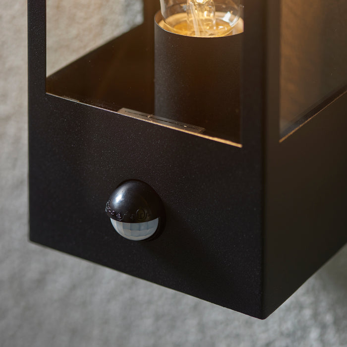 Saxby 94348 Breton PIR wall Black IP44 28W Matt black paint & clear glass 28W E27 Eco GLS (Required) - westbasedirect.com