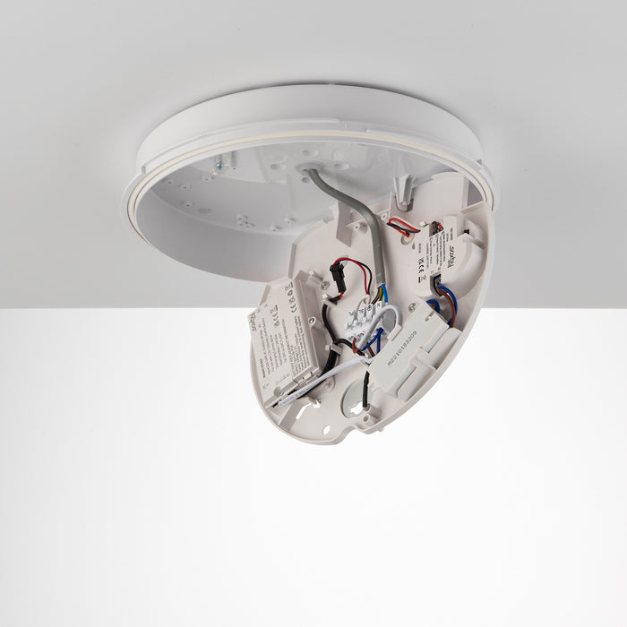 Saxby 95542 Saxby HeroPRO microwave Emergency EM IP65 18W Gloss white & opal pc 18W LED module (SMD 2835) CCT - westbasedirect.com