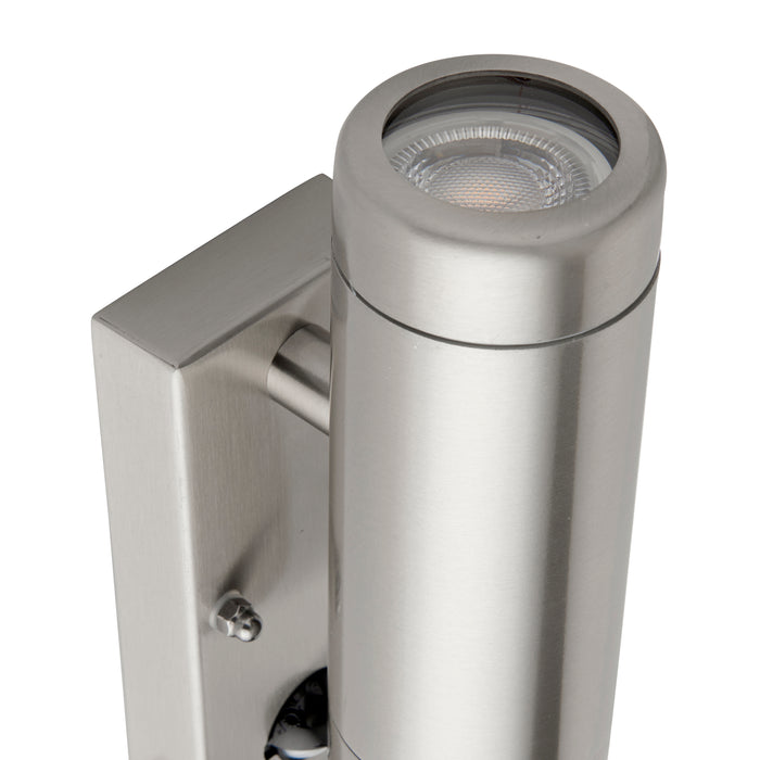 Saxby 97821 Odyssey PIR 2lt wall IP44 7W Brushed stainless steel & clear glass 2 x 7W LED GU10 (Required) - westbasedirect.com