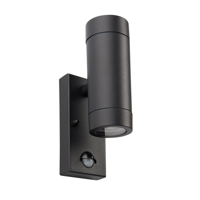 Saxby 97822 Odyssey PIR 2lt wall IP44 7W Satin black paint & clear glass 2 x 7W LED GU10 (Required) - westbasedirect.com