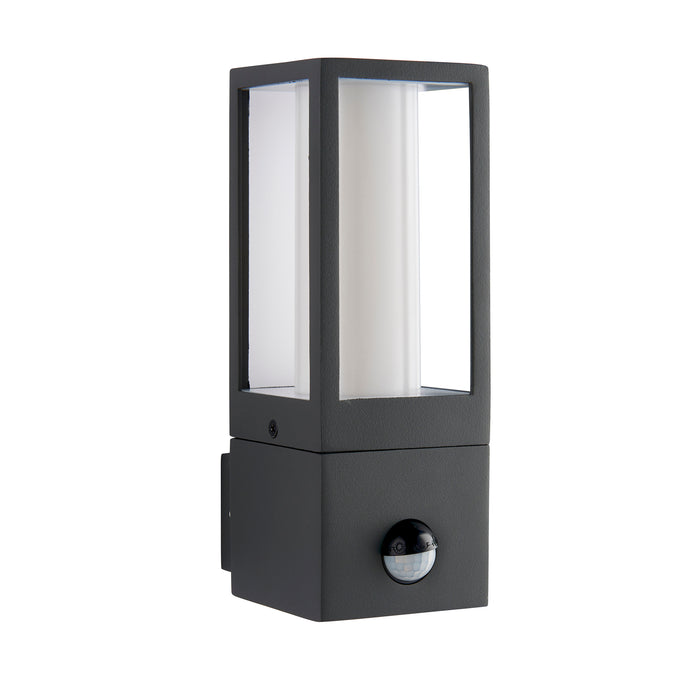 Saxby 99549 Lantern pIR IP44 7W Textured grey paint & opal pc 7W LED GU10 (Required) - westbasedirect.com