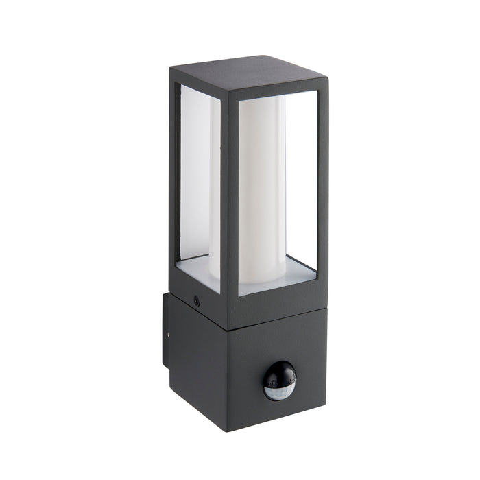 Saxby 99549 Lantern pIR IP44 7W Textured grey paint & opal pc 7W LED GU10 (Required) - westbasedirect.com