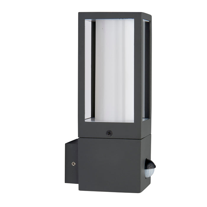 Saxby 99549 Lantern pIR IP44 7W Textured grey paint & opal pc 7W LED GU10 (Required) - westbasedirect.com