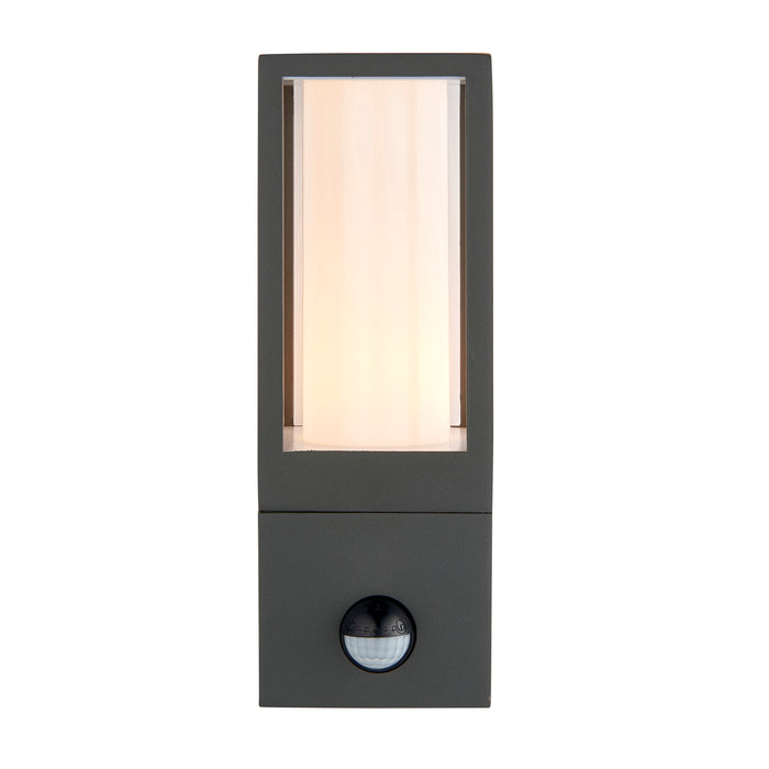 Saxby 99549 Lantern pIR IP44 7W Textured grey paint & opal pc 7W LED GU10 (Required) - westbasedirect.com