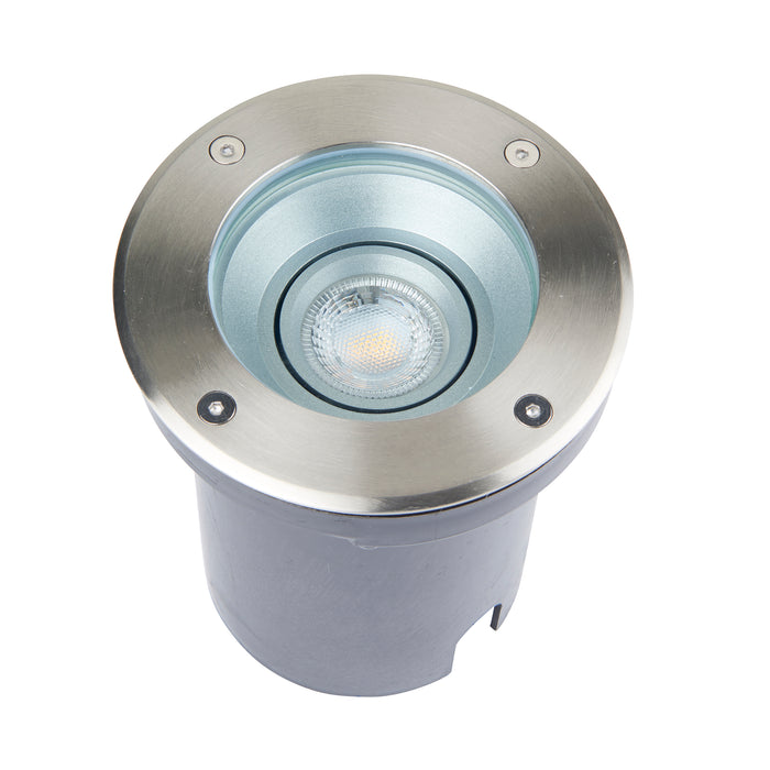 Saxby 99550 Pillar tilt round IP67 7W Brushed stainless steel & clear glass 7W LED GU10 (Required) - westbasedirect.com