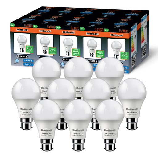 Brite-R 7W B22 BC GLS LED Bulb Cool White 6500K (10 Pack) - westbasedirect.com