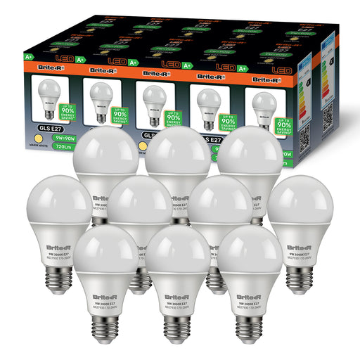 Brite-R 9W E27 ES GLS LED Bulb Warm White 3000K (10 Pack) - westbasedirect.com