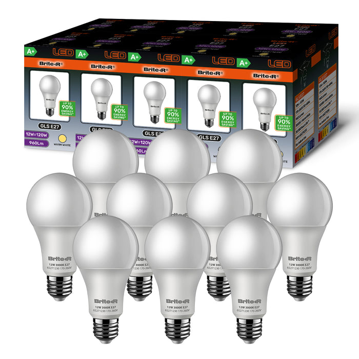 Brite-R 12W E27 ES GLS LED Bulb Warm White 3000K (10 Pack) - westbasedirect.com