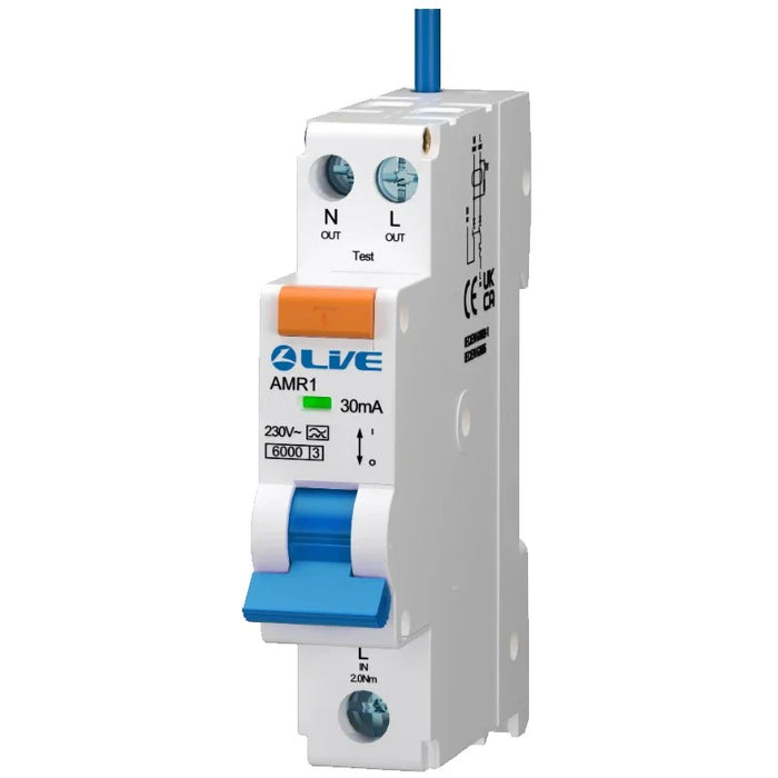 LIVE Electrical AMR106C-030 Single Module 6A C Curve 30mA Type A Bidirectional Mini RCBO - westbasedirect.com