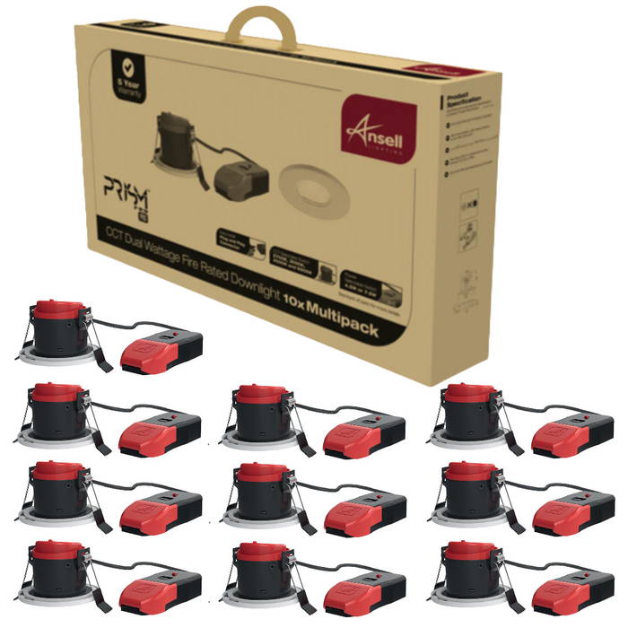 Ansell 10pcs PrismPro 5W/7W Downlight 4xCCT IP65 Dimmable LED Fire-Rated Dual Wattage - APRIP/1/MP1 - westbasedirect.com