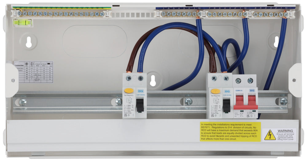 BG Fortress CF19D1113 19 Module 13 Way Unpopulated Dual RCD Consumer Unit with 100A Main Switch & 2x 100A Type A 30mA RCD - westbasedirect.com