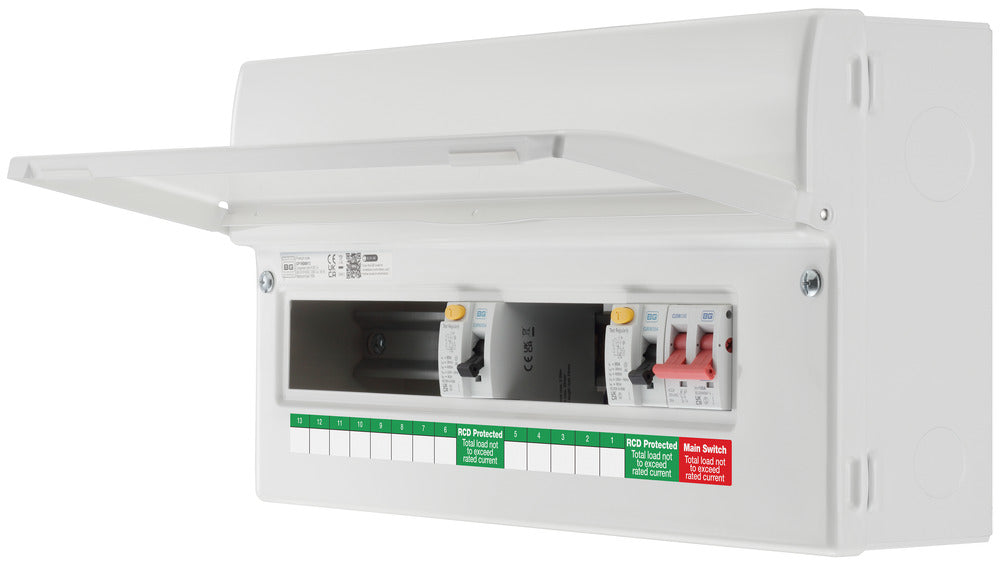 BG Fortress CF19D8813 19 Module 13 Way Unpopulated Dual RCD Consumer Unit with 100A Main Switch & 2x 80A Type A 30mA RCD - westbasedirect.com