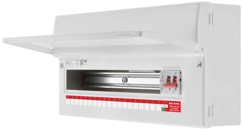 BG Fortress CF22MS19 22 Module 19 Way Unpopulated Metal Consumer Unit with 100A Main Switch & 1x SPD - westbasedirect.com