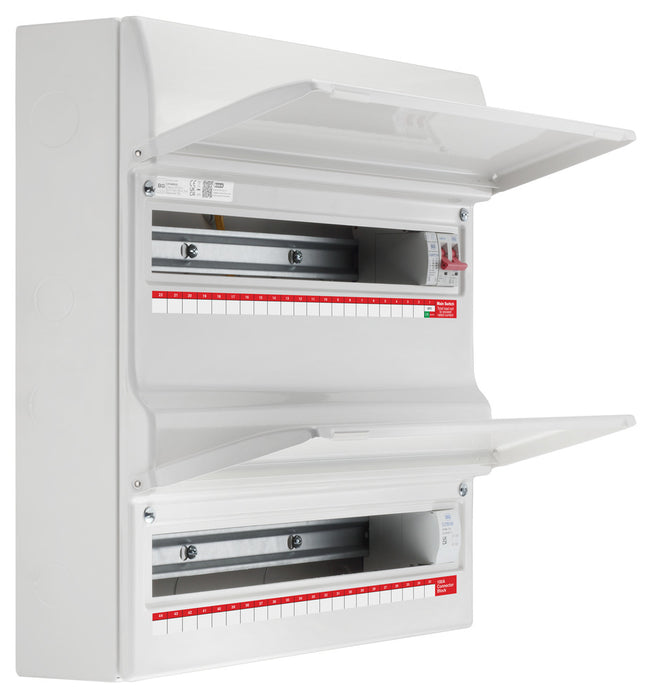 BG Fortress CF248MS43 48 Module 43 Way Unpopulated Metal Dual Row Consumer Unit with 100A Main Switch, 100A Terminal Block & 1x SPD