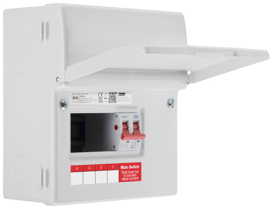 BG Fortress CF6M4 6 Module 4 Way Unpopulated Metal Consumer Unit with 100A Main Switch - westbasedirect.com