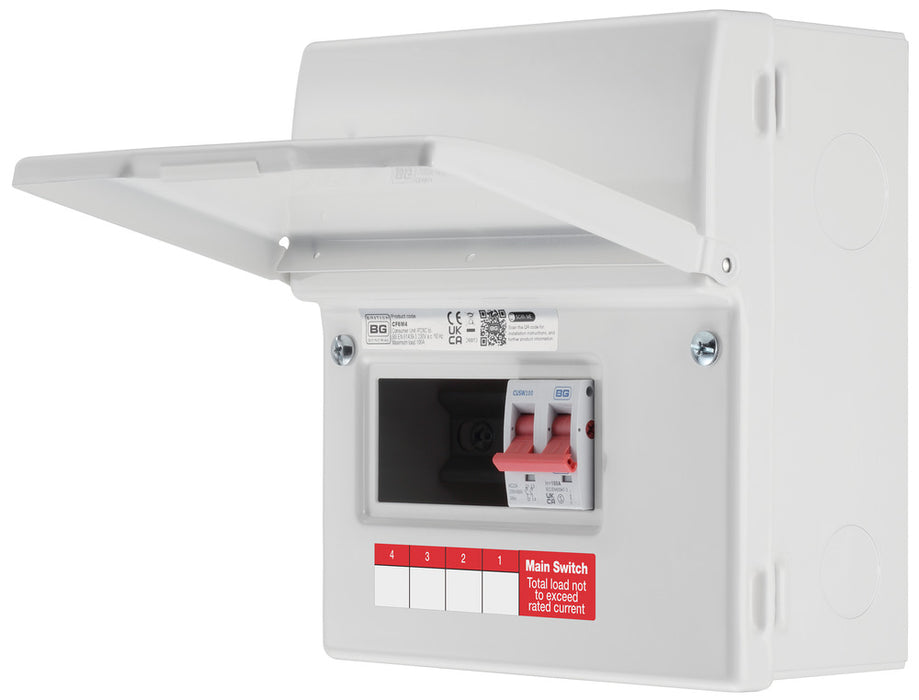 BG Fortress CF6M4 6 Module 4 Way Unpopulated Metal Consumer Unit with 100A Main Switch - westbasedirect.com