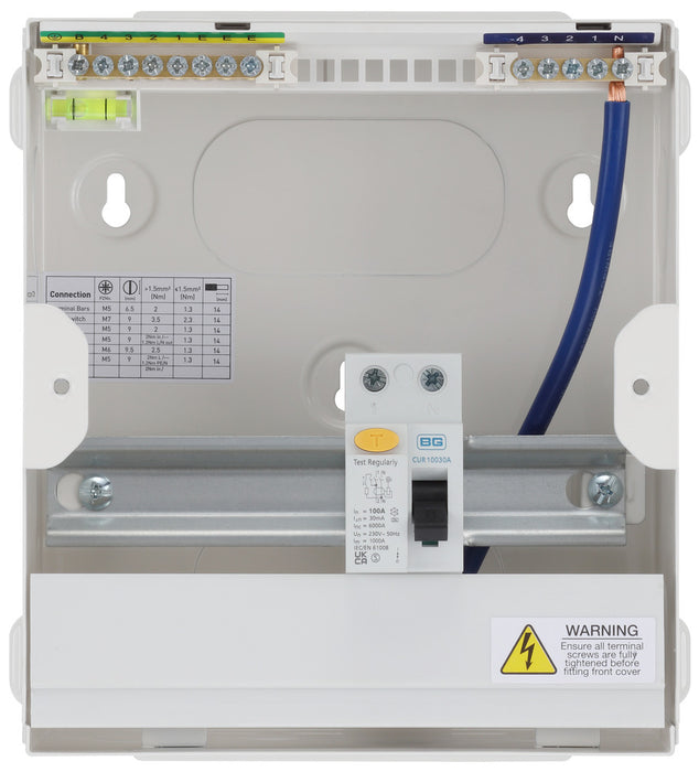 BG Fortress CF6R14 6 Module 4 Way Unpopulated RCD Incomer Consumer Unit with 1x 100A Type A 30mA RCD - westbasedirect.com