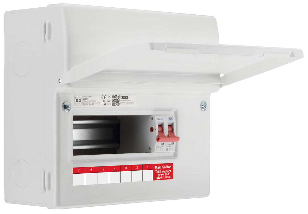 BG Fortress CF9M7 9 Module 7 Way Unpopulated Metal Consumer Unit with 100A Main Switch - westbasedirect.com
